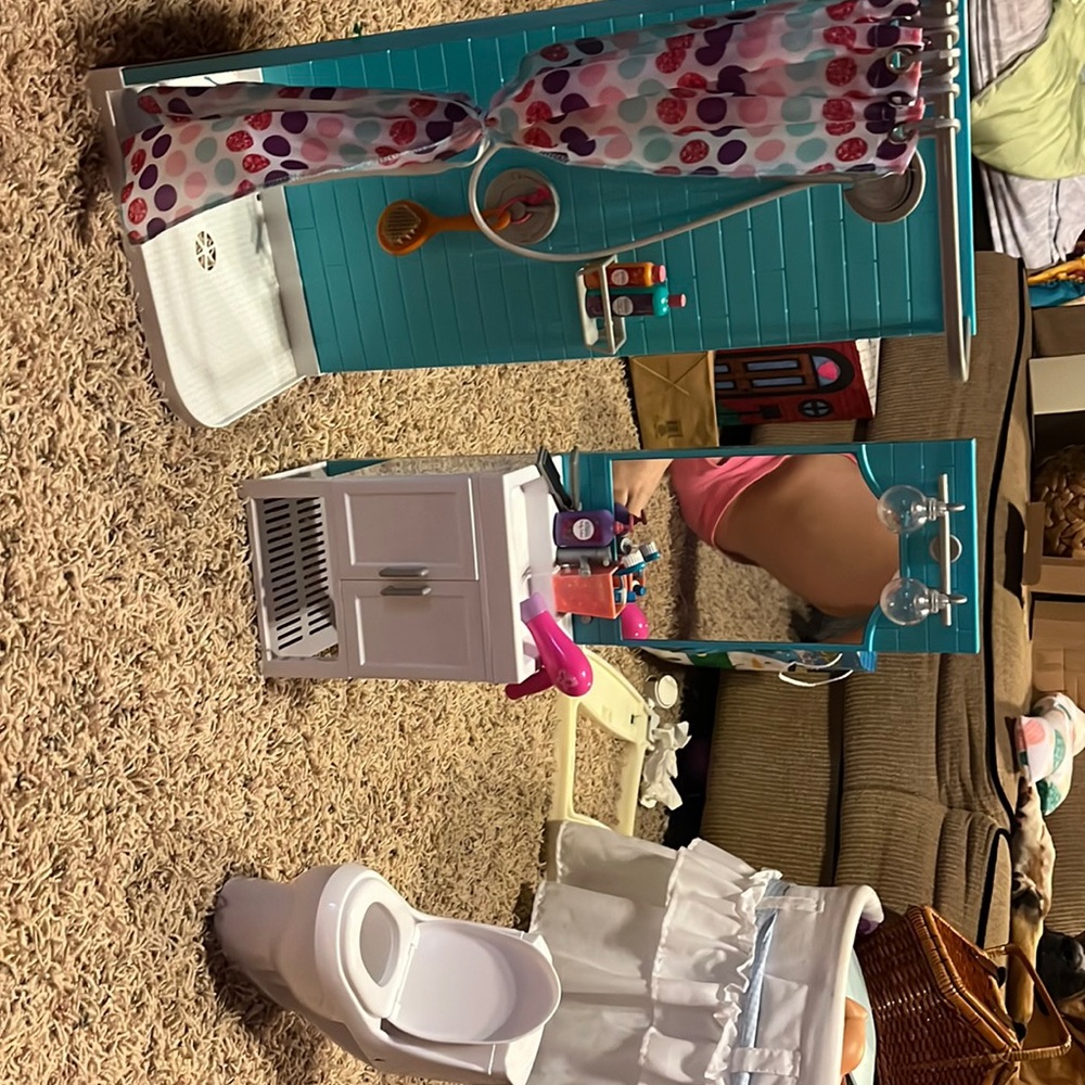 Bathroom set with actual flushing toilet